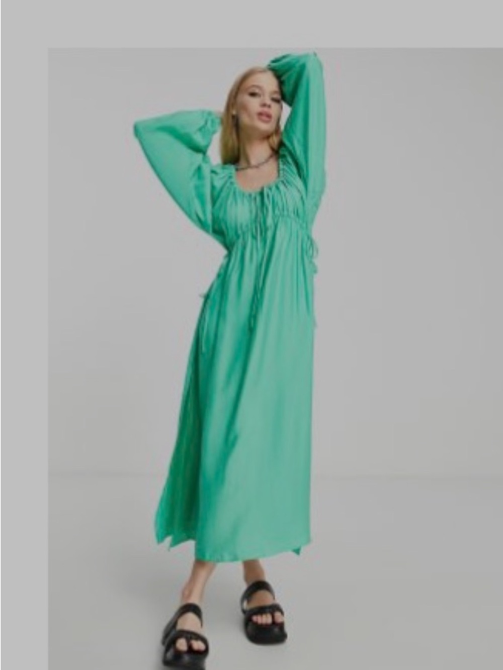 Top Shop Bright Green Long Ruched Maxi Dress